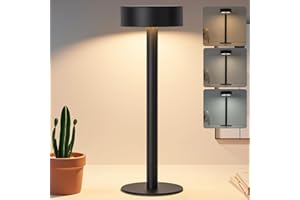 Briever Cordless Table Lamp, Rechargeable Battery Operated Lamp with 3 Colors Stepless, Dimmable LED Desk Lamp for Restaurant, Portable Touch Lamp for Living Room, Bedroom, Patio, Camping (Black)