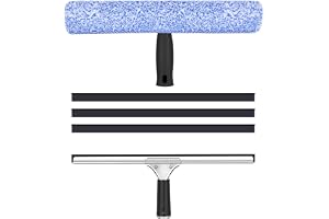 Set med 5 professionella fönsterrengörare 35 cm med silikonblad, mikrofiberkvast med hög absorption, komplett set för rengöring av fönster, glas, spegel, bil, badrum