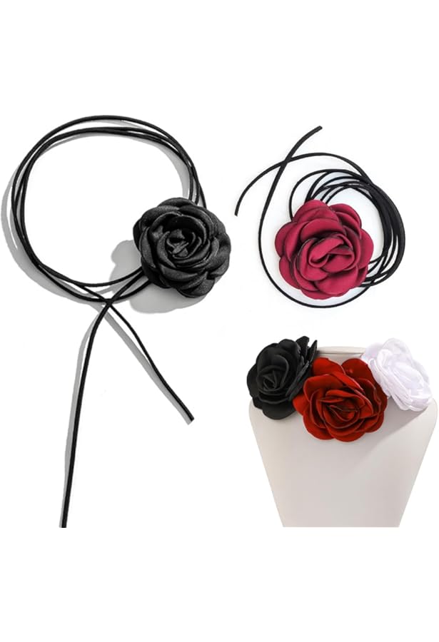 URFEDA Collier Fleur Rose Boho, Vintage Matte Soie Rose Fleur Collier, Collier Ras Du Cou Noir, Collier Fleur Gothique Clavicule Collier Bijoux Pour Femmes Et Filles, Mariage, Anniversaire, Fête