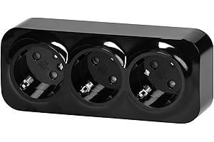 Miratic Enchufe Pared Schuko Toma de Corriente Pared IP20 Enchufe de Superficie Negro 16A/230VAC Duradero y Seguro para Uso Doméstico y Comercial