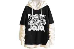 ACSEFIRE Sudadera de Anime Unisex Sudadera con Capucha de Manga Larga de JoJo's Bizarre Adventure Kujo Jotaro Falso Dos suéter Jojo Hoodie