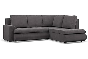 Mebligo - Ecksofa mit Schlaffunktion und 2 Bettkasten Cord - Dunkelgrau 230x89x200 (BxHxT) FORESTA - Rechts Eckcouch, Sofas & Couches, Couch L Form, Cauchsofa, Sofa Wohnzimmer, Ecke Sofa