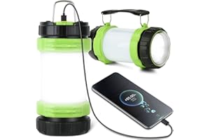 AUOKAI Lámpara Camping Recargable, Linterna de Camping LED Ultrabrillante Portátil, Lámpara de Camping de 500 lúmenes y 6 modos, 4000 mAh Impermeable IPX4 Linterna Camping para Camping, Emergencia, Pesca