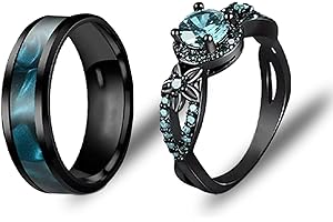 Cosmeria Juego de 2 anillos de compromiso para parejas, anillos de boda para él y ella, juego de anillos de compromiso para aniversario, boda, regalos de compromiso, multicolor, L