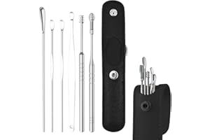 YANZISURA Nettoyeur D'oreille, 6PCS Cuillère À Oreille En Acier Inoxydable, Kit De Nettoyage D'oreille, Dissolvant Pour Cérumen, Nettoyeur Curette D'oreille Avec Boîte De Rangement Pour Adulte Et Enfant