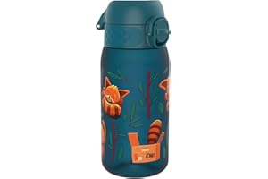 Ion8 Kids Water Bottles, BPA Free, Leakproof, Dishwasher Safe, Easy Open, Secure Lock, Small Boys & Girls Water Bottle,Kids Drinks Bottle for Spill-free Drinking, Aqua, Red Panda Fox, 350ml/12oz