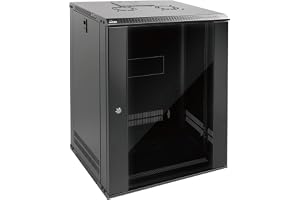 Tecmojo 19 tum 15U 450mm djup Nätverksskåp, Väggserverskåp, 19" IT-Nätverksrackhölje, Låsbar Dörr och Sidoväggar, Glasdörr, Platt Förpackning