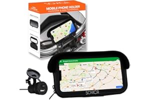 Sovica Soporte movil Moto Impermeable con Cargador 2.1A Carga rapida Funda Protectora Visera antireflejos Valida para Smartphones hasta 7.2" sujecion al Manillar Doble Tornillo Forro antilluvia