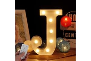 WHATOOK Letras Luminosas Decorativas con Luces LED, con temporizador inalámbrico y mando a distancia regulable, Color Blanco - Letra J