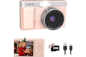 HOFAOUG Macchina Fotografica Digitale Compatta Écran Inversabile 180°, Scheda Memoria 32GB, 1080P HD Macchina Fotografica Bambini, Giochi Educativi Integrati, Cadeau Digital Camera Bambini-Rosa