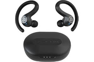 JLab JBuds Air Sport prawdziwe bezprzewodowe słuchawki douszne Bluetooth, sportowe słuchawki Bluetooth z etui ładującym USB, Be Aware Audio, odporny na pot IP66 i regulowany niestandardowy dźwięk EQ3 (czarny)