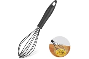 RUCUDIM Trzepaczka kuchenna, bezpieczny dla żywności, silikon, nieprzywierająca, silikonowa trzepaczka ze stabilnym uchwytem do mieszania, ubijania, spieniania i mieszania (czarna)