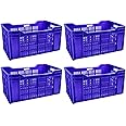 Urmila Plastic® Heavy Duty Plastic Crate Multipurpose Crates Storage & Organizer for Home 54x36x29cm Blue Set of 4