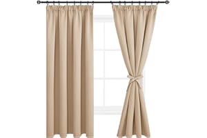DWCN Blackout Curtains for Bedroom Thermal Insulated Curtain with Tiebacks Pencil Pleat Window Curtains for Living Room 46 x 54 inch Length, Beige, 2 Panels