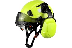 HaoYiShang Casco di sicurezza industriale con visiera, paraorecchie, elmetto rigido con visiera ventilata, omologato OSHA, per lavori di costruzione, protezione della testa certificata ANSI/ISEA Z89.1