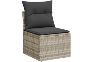 vidaXL Chaise de Jardin sans Accoudoirs avec Coussins, Siège avec Housse, Meuble de Terrasse Patio Balcon Extérieur, Gris Clair Résine Tressée