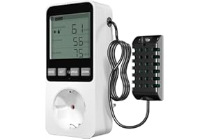 Lamptobe Regolatore di Umidità/Temperatura, Presa con Misuratore di Umidità 230V 16A con Sensore Termoregolatore Digitale con Allarme LCD Display per Rettili,Serra, Acquario, Fungo Riscaldante