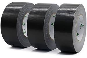 BOMEI PACK Universal - Ruban Adhésif Toilé Noir, Heavy Duty Duct Tape 3 rouleaux 50 mm x 50 m pour les travaux de réparation, fixation, de scellage, d'étiquetage et de rénovation