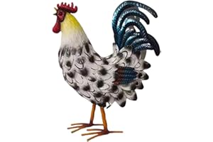 SURDEFENS MEEC Décoration de coq en métal, poulet en métal, décoration de pelouse, figurines d'art pour extérieur, terrasse, arrière-cour et décoration de cuisine (noir et blanc)