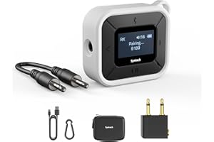 Syntech Airplane Bluetooth Transmitter Receiver with Extra Dual 3.5mm AUX Adapter, LED Display Low Latency Dual Link Bluetooth 5.3 headphone Adapter for Car AirPods Wireless Headphone