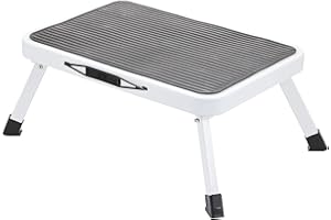 FASTWRITE ManMax Step Stool,Folding One Step Ladder with Non-slip Rubber Mat,Lightweight Steel Kitchen Stool,holds up to 150KG
