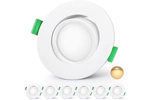 ‎GEYOULUX GeyouLux LED Einbaustrahler 230V IP44, 5W 600LM Deckenspots, 45° Schwenkbar Einbauleuchten 68-80mm, 2700K Warmweiß Ultra Flach Einbauspots für Badezimmer Küche Rund Weiß LED Spots 6er Set
