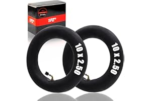 1PZ SP1-W25 2x Cámara de aire 10 pulgadas 10x2.50 Compatible para Patinete Eléctrico Kugoo M4, Válvula codo 45 grados, Cámara de Repuesto para Dualtron Inokim OX Neumáticos 80/65-6 o 255x80