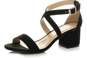 AJVANI Damskie damskie sandały na ramiączkach z paskiem na kostkę średni niski blok obcas peep toe sandały na imprezę rozmiar