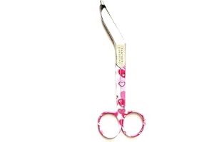 PANTHER SURGICAL Forbici in acciaio inox con manico rivestito colorato da 14,9 cm, per bendaggi, studenti, infermieristica, primo soccorso (motivo cuore rosa)