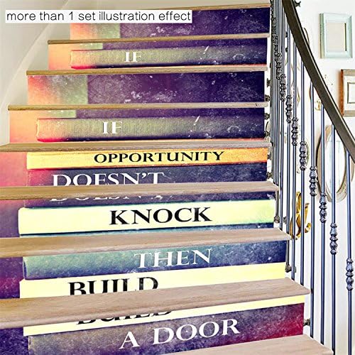 Yanqiao Words Text Quote Gradient Sky Stairs letter stair Decal Strips stickers Removable Art Home Decorations DIY Wallpaper Easy to Apply 18*100CM/7.1*39.4" 6Pcs/set,inspirational book