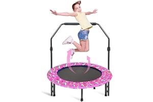 NUKDEY Trampoline pour Enfants Ø91cm, Mini Trampoline de Fitness avec Poignée en Mousse & Rembourrage de Sécurité, Petit Trampolines Pliable Interieur Extérieur, Trampolines de Jardin pour Garçons et Filles