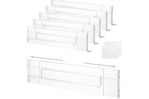 Flearitzo 6 Pezzi Divisori per Cassetti Regolabili Cassetti in Plastica Trasparente Separatori Divisori per Cassetti per Comò Armadio Cucina Camera da Letto Misura 27,5-52cm