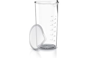 Arendo - Measuring jug 600 ml with Measurements displayed, Mixing Jug, Blender Beaker with lid, 20 oz, Transparent Measuring Cup, Ideal for Hand Blender and Handheld Milk frother, Plastic