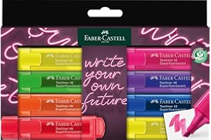 FABER-CASTELL 254601 – zestaw 8 zakreślaczy neonowych, zakreślacze z precyzyjną końcówką w kształcie klina, jaskrawe kolory neonowe, ergonomiczna płaska konstrukcja