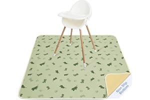 Unicorn Castle Tapis de Chaise Haute Enfant 107x117cm, Tapis Imperméable Lavable Antidérapant, Splash Mat Pliable et Portable pour Divers Repas et Protection du Sol,Light Green Dinosaur