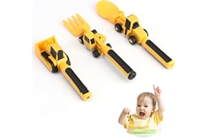 RIPEFUN Children Cutlery Set, Construction Themed Toddler Cutlery Set, Baby Fork and Spoon Set, Children's Cutlery Bulldozer Suitable for 1 2 3 4 5 Year Old Toddlers Kids, Forks and Spoon, Yellow
