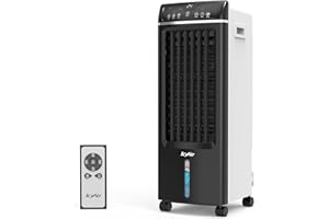 ICYAIR Mobiles Klimagerät, Luftkühler mit Luftreinigung, 4 in 1 Ventilator mit Luftbefeuchtung und Fernbedienung, 550m³/ h, 65 Watt, Oszillation, 1-7h Timer