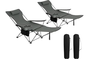 WOLTU Lot de 2 Chaises de Camping Portable, Chaise Pliante pour Camping, Chaise Longue de Jardin, Fauteuil de Pêche Chaise de Plage avec Sac de Transport, Gris