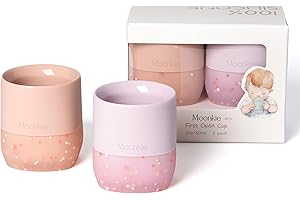 ‎MOONKIE Moonkie Kubka dla Dzieci, Silikonowy Kubek do Picia dla Dzieci, Kubek Treningowy od 4+ Miesięcy, bez BPA, Odpowiedni do Zmywarki, Kubka dla Niemowląt, 2 Uncje(Rumieniec/Delikatny liliowy)