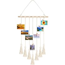 Cadre Photo Mural AYONG Avec Corde - Porte Photos Macramé 100x70cm - Déco Bohème DIY - Pinces Incluses