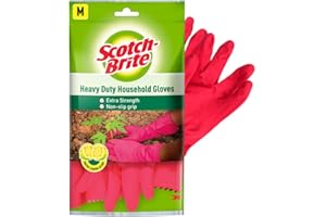 Scotch-Brite Rubber Heavy Duty Hand gloves for Dishwashing, gardening, kitchen cleaning ( Inner cotton lining for comfort), 1