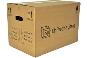 SmithPackaging 10 Large Strong Cardboard Packing Moving House Boxes 51cm x 29cm x 29cm with Carry Handles and Room List