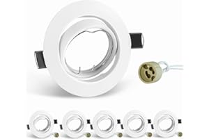 SCNNC Recessed Ceiling Light Mounting Frame with GU10 Lamp Holder, White Metal Round Recessed Spotlights Trim Ring Fitting GU10 Downlight Frame for Bathrooms Kitchen 50mm Bulb, Pack of 6