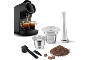 Capsules de café réutilisables en acier inoxydable BENFUCHEN compatibles avec la machine à expresso L'OR Barista, grandes et petites dosettes de café rechargeables en métal avec un presse-café