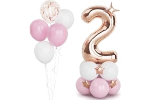 BALLOON DANCE Palloncini Compleanno 2 Anni Oro Rosa,40''(101cm) Foil Palloncini Oro Rosa Numero 2 con Palloncini Rosa e Bianco,Gigante Numeri 2 Oro Rosa per Bambina Donne Compleanno Decorazione Feste Baby Shower