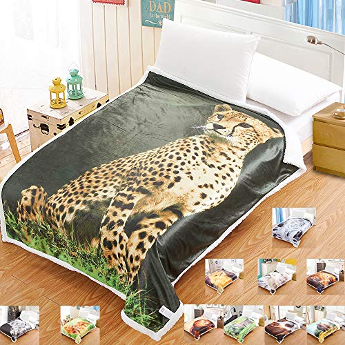 i-baby Plaid Couverture Peluche Effet Mouton Couverture Laine Double Couche Plaid Canapé Jetés de Lit Imprimé 3D (Léopard, 130x170cm)