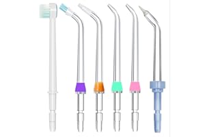 Yaowanguan Embouts de Jet de Rechange 6 Pièces pour Waterpik WP-100/WP-250/WP-450/WP-560/WP-660/WP-811/WP-861W/WP-900/WP-940/WP-950(Buse Standard,Buse Brosse,Parodontale,Violet Plaque,Orthodontique)