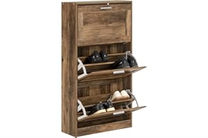 SoBuy Scarpiera ribaltabile Scarpiera a 3 ribalte Portascarpe salvaspazio Slim, 60x23x115cm, Noce, FSR137-L-F