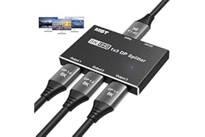 AOOCOO 8k DisplayPort Splitter,1 Entrada 3 Salidas MST SST Hub DP Splitter,para Cine en Casa,Escuela, Hotel, Convertidor, Interruptor,Transferencia Múltiples Pantallas.