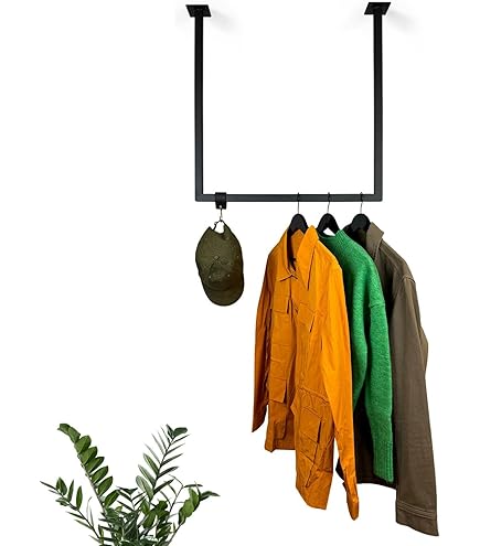 Natural Goods Berlin 1 x kledingstang, zwart, bovenhoek, plafondmontage, 110 x 90 cm, L-vorm, voor hal, badkamer of keuken, hoekkast van roestvrij metaal in minimalistisch design